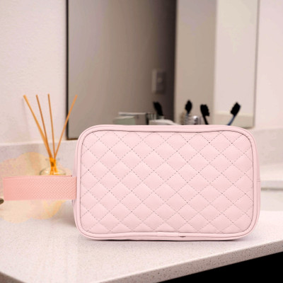 Astute Check Quilt feel Cosmetic pouch with strap - Pink Travel Toiletry Kit(Pink)