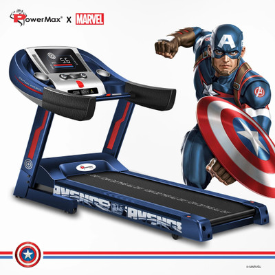 Powermax Fitness MTA-1000 Captain America Edition (4HP Peak) Smart Folding Electric Treadmill with Auto Incline Treadmill (Max Weight:110 kg)