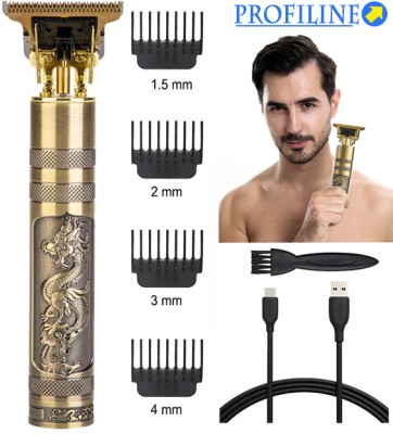 Profiline Waterproof Vintage -T9 Metal Body Trimmer USB charging 0mm Hair Cutting Trimmer 60 min  Runtime 4 Length Settings(Gold)