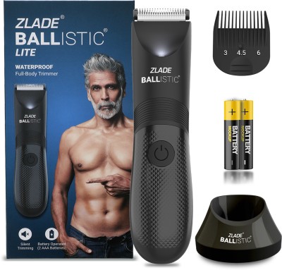 Zlade Ballistic LITE Body Trimmer for Men | Beard, Body, Pubic Hair | AAA Cell Battery Fully Waterproof Body Groomer 120 min Runtime 4 Length Settings(Black)