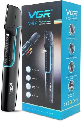 VGR V-602 Professional Body Hair Trimmer with Built-in Light & Extendable handle Fully Waterproof Trimmer 120 min  Runtime 6 Length Settings(Black)
