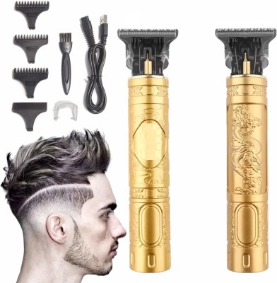 Flitz VINTAGE T9 Dragon Style Electric T Blade Trimmer Zero Gapped Edgers Men's Fully Waterproof Trimmer 60 min  Runtime 4 Length Settings(Gold)