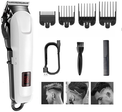 RACCOON Rechargeable LED Display Hair Clipper Heavy Duty for Hair and Beard Cut Fully Waterproof Trimmer 240 min  Runtime 4 Length Settings(White, Black)