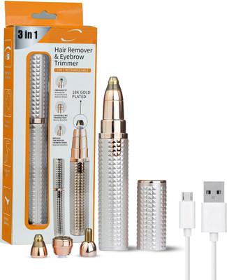 NLB ENTERPRISE 3 In 1 eyebrow trimmer for women, Upper Lips, Facial & Nose Hair Remover Machine Trimmer 60 min  Runtime 3 Length Settings(Rose Gold)