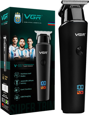 VGR V-937 Professional Hair Trimmer with LED Display Trimmer 500 min  Runtime 4 Length Settings(Black)