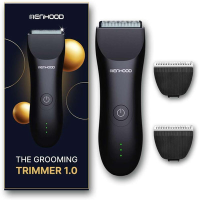 MENHOOD Grooming Trimmer 1.0 for Men | Cordless & Cord | 2 Extra Blades Fully Waterproof Trimmer 150 min  Runtime 4 Length Settings(Black)