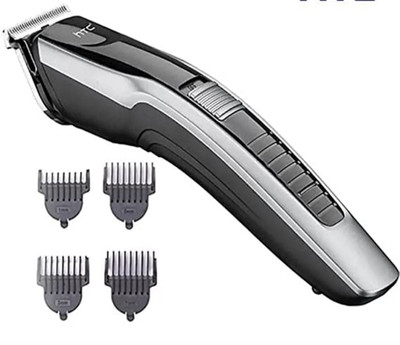 hgftrr HT AT-538 Professional Rechargeable Hair Clipper Trimmer 60 min  Runtime 4 Length Settings(Silver)