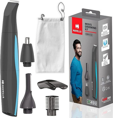 HAVELLS GS6532 5-in-1 Men's Grooming Kit with Protective Combs, Rechargeable Grooming Kit 90 min  Runtime 4 Length Settings(Grey)