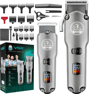 VGR V-675 Professional Salon Series Hair Clipper & Trimmer Combo Set Fully Waterproof Trimmer 320 min  Runtime 16 Length Settings(Grey)
