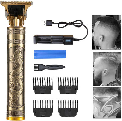 GRUMI Beard Trimmer For Men, Rechargeable Professional Hair Shaver with T-Blade Trimmer 120 min  Runtime 0 Length Settings(Gold)