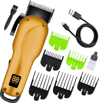 Crostal Cordless Electric Professional Hair Clipper With LED Display Fully Waterproof Trimmer 120 min  Runtime 3 Length Settings(Orange, Silver)