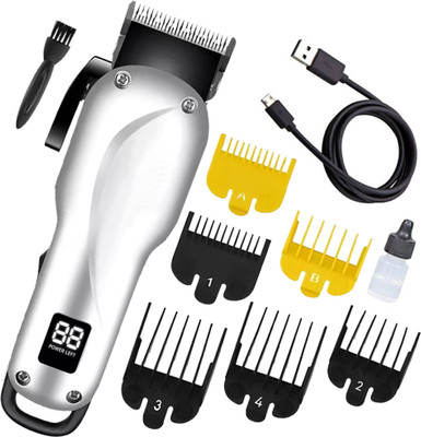 Crostal Rechargeable Cordless Trimmer Shaver Hair Clipper For Men Fully Waterproof Trimmer 120 min  Runtime 3 Length Settings(Silver)