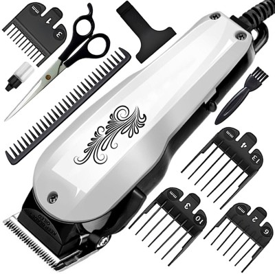 ClipperXpress A1 Hair Clipper Razor Men Professional Titanium Wired Low Noise Beard Moustache Fully Waterproof Trimmer 0 min  Runtime 7 Length Settings(White)