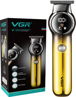VGR V-989 Professional Hair Clipper with LED Display|Runtime:180 min Trimmer for Men Trimmer 180 min  Runtime 4 Length Settings(Gold, Black)
