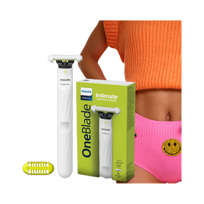 PHILIPS QP1924/20 OneBlade Razor for Women, Intimate Underarm, Body & Bikini Fully Waterproof Trimmer 30 min  Runtime 2 Length Settings(White)
