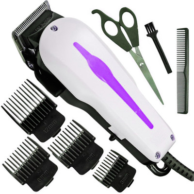 Crostal Corded Professional Adjustable Hair Clipper Trimmer Shaver for men Fully Waterproof Trimmer 0 min  Runtime 4 Length Settings(White)