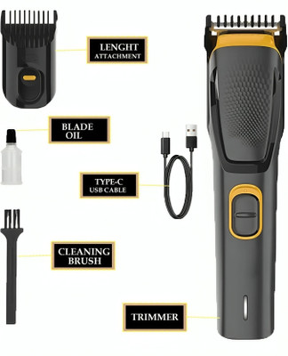 Trendy styler Trimmer Men Fully Waterproof Trimmer 90 min Runtime 5 Length Settings Trimmer 90 min  Runtime 5 Length Settings(Black, Yellow)