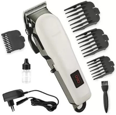 RACCOON 809A RECHARGEABLE HAIR CLIPPER & TRIMMER WITH LCD DISPLAY Fully Waterproof Trimmer 120 min  Runtime 5 Length Settings(White)