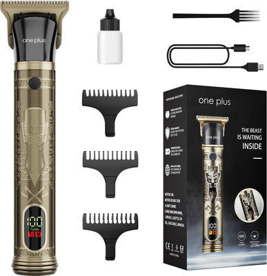 One Plus OP 818 Cordless Professional Metal Body,Led Display With Turbo Mode Hair Trimmer 120 min Runtime 4 Length Settings(Gold)