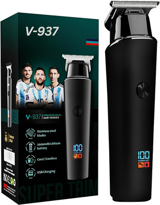 VGRGabru V-937 Professional Hair Trimmer with LED Display Trimmer 500 min  Runtime 4 Length Settings(Black)