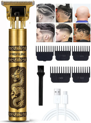 Profiline Waterproof -Metal Hair Trimmer USB charging Trimmer 60 min  Runtime 0 Length Settings(Gold)
