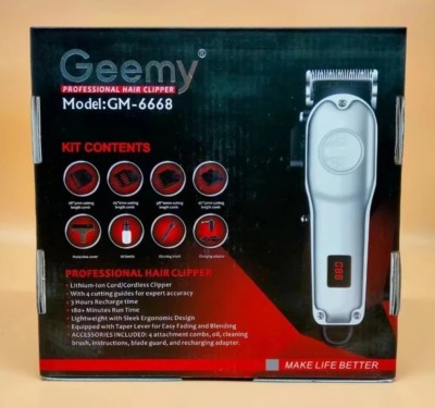 Geemy Professional hair clipper LED display indigreter Trimmer 120 min  Runtime 4 Length Settings(Silver)