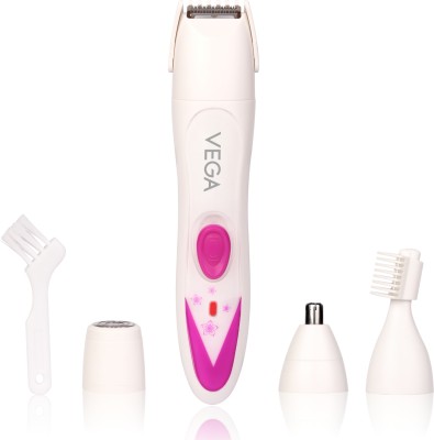 VEGA Feather Touch 4-In-1 Trimmer For Women, (VHBT-03) Trimmer 60 min  Runtime 4 Length Settings(White)