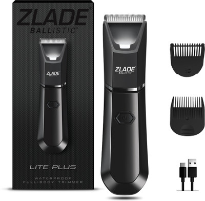 Zlade Ballistic Lite Plus | Waterproof Trimmer for Men | Safe on Sensitive Areas Fully Waterproof Body Groomer 60 min  Runtime 4 Length Settings(Black)