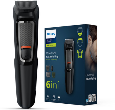 PHILIPS MG3724/30 Self sharpening Blades, Single Stroke All-in One Multigroomer Trimmer 60 min  Runtime 7 Length Settings(Black)
