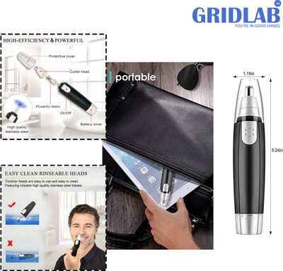 Gridlab Unveil Your Best Self with Our Ear and Nose Hair Safely Remover Professional Trimmer 70 min  Runtime 0 Length Settings(Black)