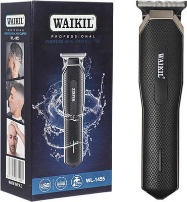 WAIKIL WL-1455 Beard & Hair Trimmer | Powerful Motor | 120min | Rechargeable via USB Fully Waterproof Trimmer 120 min  Runtime 4 Length Settings(Black)