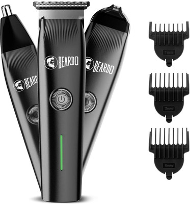 BEARDO Ape-X Prime Multipurpose Trimmer For Men | Grooming Kit For Beard, Ear & Nose Fully Waterproof Trimmer 120 min  Runtime 4 Length Settings(Black)