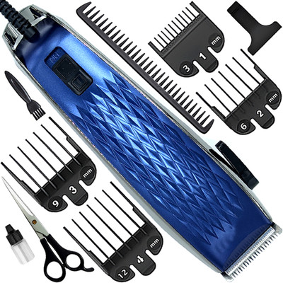 QGS E8 Titanium Wired Professional Hair Clipper Electric Low Noise Beard Moustache Fully Waterproof Trimmer 0 min  Runtime 7 Length Settings(Blue)