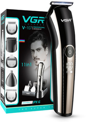 VGR V-107 Professional 11in1 Grooming Kit Fully Waterproof Trimmer 150 min  Runtime 30 Length Settings(Black)