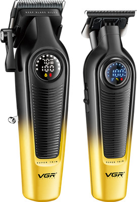 VGR V-196 & 996 Professional Barber Combo, Clipper Trimmer 300 min  Runtime 15 Length Settings(Gold, Black)