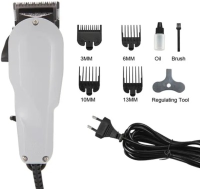 Geemy Super faster hair cutting clipper Direct pawer wired corded Trimmer 0 min  Runtime 4 Length Settings(White)