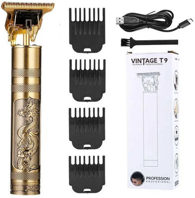 GETTRADE T9 Vintage USB Rechargeable Cordless Electric Beard Trimmer Hair Clippers G23 Trimmer 240 min  Runtime 4 Length Settings(Gold)