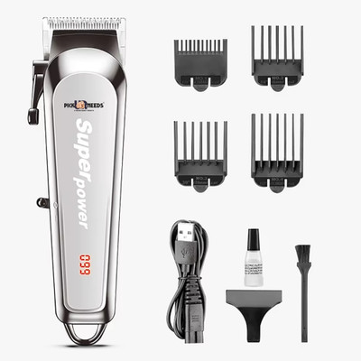 Pick Ur Needs Rechargeable Hair Clipper / Shaver With LED Display 3 Hrs Backup Professional Trimmer 3 min  Runtime 4 Length Settings(Silver)