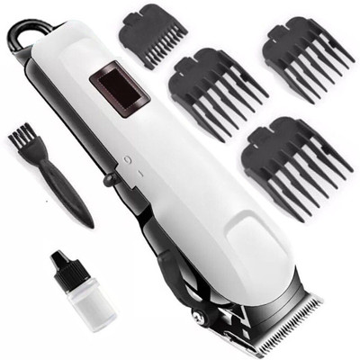 JAMMY ZONES KM809 Professional Electric Haircut Machine LCD Display Hair Clipper Trimmer J6 Trimmer 250 min  Runtime 4 Length Settings(White)