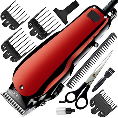 InstantCare Titanium Wired Electric Low Noise Professional Hair Clipper Men Beard Moustache Fully Waterproof Trimmer 0 min  Runtime 7 Length Settings(Red)