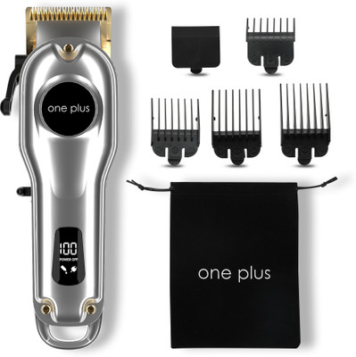 One Plus OP 19 Cordless Professional Hair Clipper Dual LED Titanium Coated Blade Trimmer 150 Min Runtime 12 Length Settings (Silver) For Rs. 1099 @ 78 %