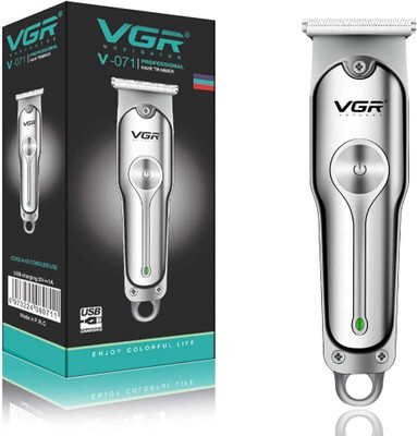 NUVIO VGR V‑071 Corded & Cordless Hair Trimmer – Precision T-Blade, Turbo Mode Trimmer 120 min  Runtime 3 Length Settings(Silver)