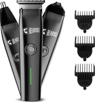 BEARDO Ape-X Prime Multipurpose | Grooming Kit For Beard, Ear & Nose Trimmer 120 min  Runtime 3 Length Settings(Black)