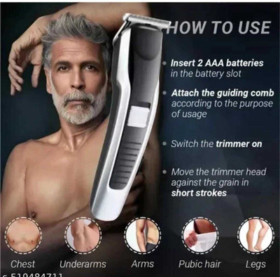 HTC Beard Trimmer and Hair Cutting Machine for Men Fully Waterproof Trimmer Trimmer 90 min  Runtime 4 Length Settings(Black)
