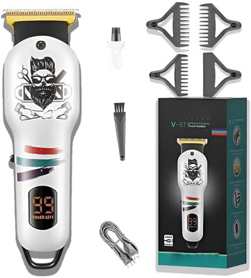 Frinzoo Beard and Hair Clipper with LED Display and Quick Charging Trimmer 120 min  Runtime 3 Length Settings(White)