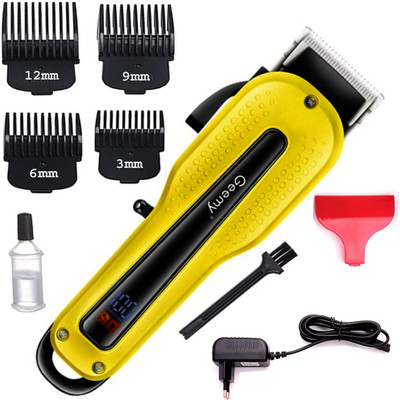 Geemy Manual Gemmy Rechargeable Hair Trimmer With Digital Display Trimmer 120 min  Runtime 4 Length Settings(Yellow)