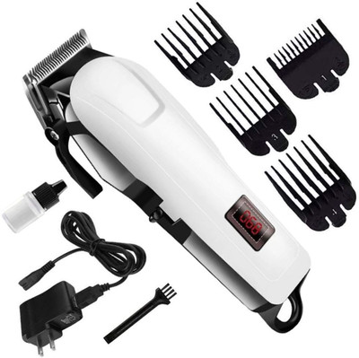Crostal Rechargeable LCD Display Hair Salon Household Electric Hair Clipper Fully Waterproof Trimmer 120 min  Runtime 4 Length Settings(White, Black)