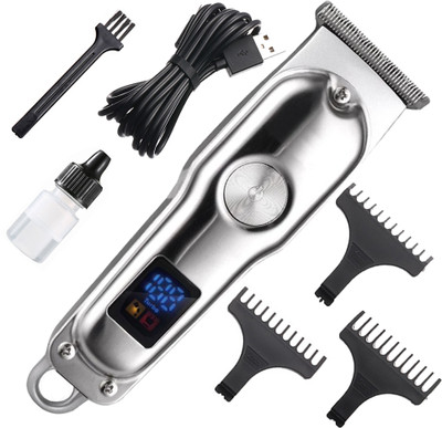 kubraa New Professional LED cordless Beard Shaver Men's Grooming Kit Fully Waterproof Trimmer 60 min  Runtime 3 Length Settings(Silver)