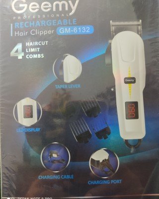 Geemy Propessional GM 6132 rechargeable degital hair clipper trimmer Trimmer 120 min  Runtime 4 Length Settings(White)