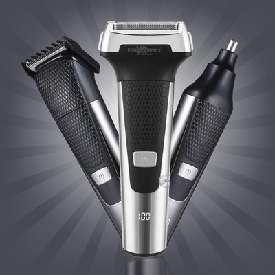 Pick Ur Needs Rechargeable Cordless 3 in1 Waterproof Beard/Hair/Nose Trimmer 90 min  Runtime 3 Length Settings(Silver)